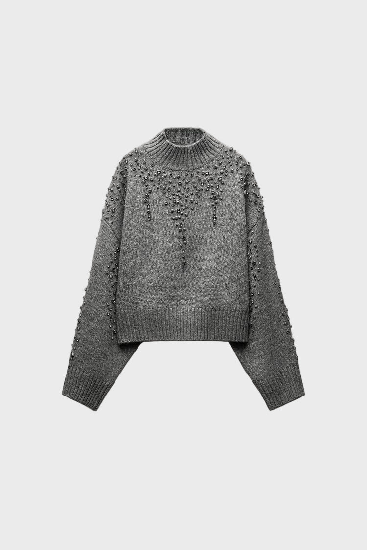 STRICKPULLOVER MIT JUWELENPERLEN 0