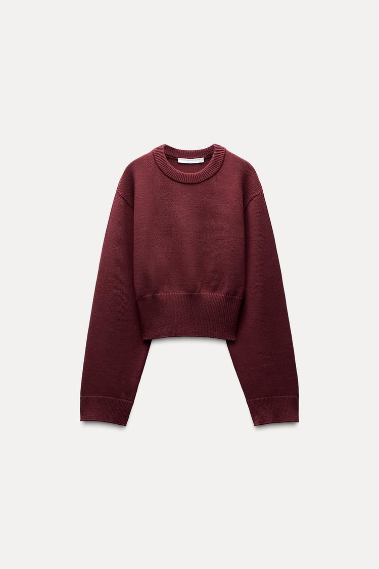 Kurzer Strickpullover mit weiten Ärmeln 0